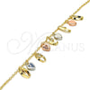 Oro Laminado Charm Anklet , Gold Filled Style Heart Design, with White Crystal, Polished, Tricolor, 03.331.0023.10 (02 MM Thickness, 10 Inches Length)