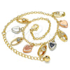 Oro Laminado Charm Anklet , Gold Filled Style Heart Design, with White Crystal, Polished, Tricolor, 03.331.0023.10 (02 MM Thickness, 10 Inches Length)