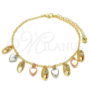 Gold Filled Anklet — Charm Anklet Heart Design with White Crystal Polished — main product view — SKU 127503 | Oro Laminado tobillera — Charm Anklet corazón diseño with cristal blanco pulido — SKU 127503