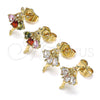 Oro Laminado Stud Earring, Gold Filled Style with Multicolor Cubic Zirconia, Polished, Golden Finish, 02.345.0003
