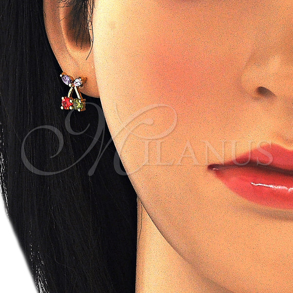 Gold Filled Ring — Stud Earring Cherry Design with Multicolor Cubic Zirconia — alternate product view — SKU 127517 | Oro Laminado anillo — Stud Earring Cherry diseño with Multicolor Cubic Zirconia — SKU 127517