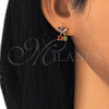 Oro Laminado Stud Earring, Gold Filled Style Cherry Design, with Multicolor Cubic Zirconia, Polished, Golden Finish, 02.345.0005