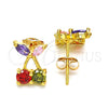 Oro Laminado Stud Earring, Gold Filled Style Cherry Design, with Multicolor Cubic Zirconia, Polished, Golden Finish, 02.345.0005