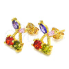 Oro Laminado Stud Earring, Gold Filled Style Cherry Design, with Multicolor Cubic Zirconia, Polished, Golden Finish, 02.345.0005