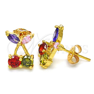 Gold Filled Ring — Stud Earring Cherry Design with Multicolor Cubic Zirconia — main product view — SKU 127517 | Oro Laminado anillo — Stud Earring Cherry diseño with Multicolor Cubic Zirconia — SKU 127517