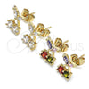 Oro Laminado Stud Earring, Gold Filled Style Cherry Design, with Multicolor Cubic Zirconia, Polished, Golden Finish, 02.345.0005