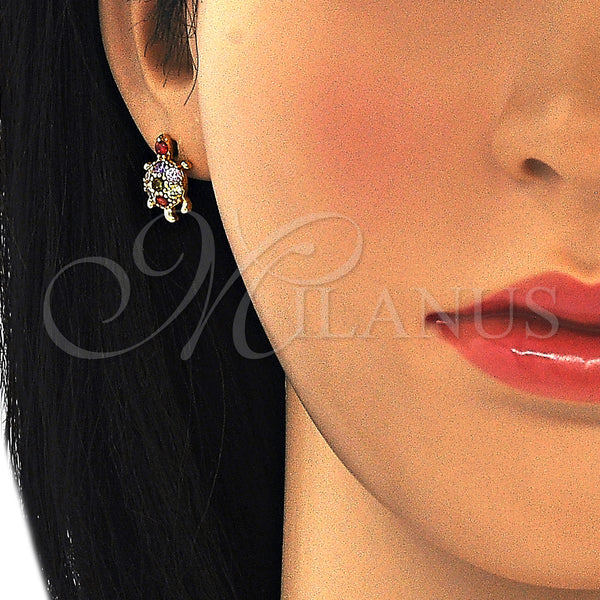 Gold Filled Ring — Stud Earring Turtle Design with Multicolor Cubic Zirconia — alternate product view — SKU 127522 | Oro Laminado anillo — Stud Earring Turtle diseño with Multicolor Cubic Zirconia — SKU 127522