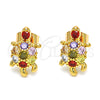 Oro Laminado Stud Earring, Gold Filled Style Turtle Design, with Multicolor Cubic Zirconia, Polished, Golden Finish, 02.345.0010