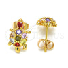 Oro Laminado Stud Earring, Gold Filled Style Turtle Design, with Multicolor Cubic Zirconia, Polished, Golden Finish, 02.345.0010