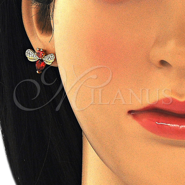 Gold Filled Ring — Stud Earring Bee Design with Garnet Cubic Zirconia — alternate product view — SKU 127527 | Oro Laminado anillo — Stud Earring Bee diseño with Garnet Cubic Zirconia — SKU 127527