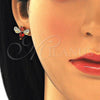Oro Laminado Stud Earring, Gold Filled Style Bee Design, with Garnet Cubic Zirconia and White Micro Pave, Polished, Golden Finish, 02.345.0014.1