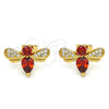 Oro Laminado Stud Earring, Gold Filled Style Bee Design, with Garnet Cubic Zirconia and White Micro Pave, Polished, Golden Finish, 02.345.0014.1