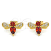 Oro Laminado Stud Earring, Gold Filled Style Bee Design, with Garnet Cubic Zirconia and White Micro Pave, Polished, Golden Finish, 02.345.0014.1