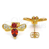 Oro Laminado Stud Earring, Gold Filled Style Bee Design, with Garnet Cubic Zirconia and White Micro Pave, Polished, Golden Finish, 02.345.0014.1