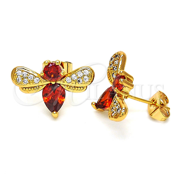 Gold Filled Ring — Stud Earring Bee Design with Garnet Cubic Zirconia — main product view — SKU 127527 | Oro Laminado anillo — Stud Earring Bee diseño with Garnet Cubic Zirconia — SKU 127527