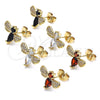 Oro Laminado Stud Earring, Gold Filled Style Bee Design, with Garnet Cubic Zirconia and White Micro Pave, Polished, Golden Finish, 02.345.0014.1