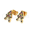 Oro Laminado Stud Earring, Gold Filled Style with Multicolor Micro Pave, Polished, Golden Finish, 02.213.0145