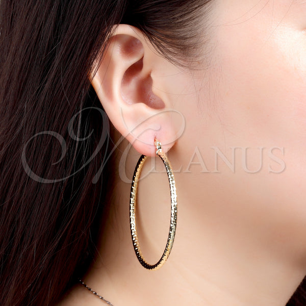Gold Filled Hoop Earrings — Large Hoop Hollow Design Diamond Cutting 02. — alternate product view — SKU 127538 | Oro Laminado aretes de aro — Large Hoop Hollow diseño Diamond Cutting 02. — SKU 127538