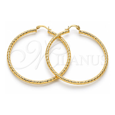 Oro Laminado Large Hoop, Gold Filled Style Hollow Design, Diamond Cutting Finish, Golden Finish, 02.213.0150.60