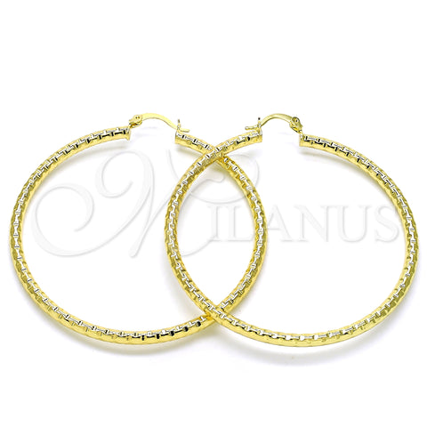 Oro Laminado Large Hoop, Gold Filled Style Hollow Design, Diamond Cutting Finish, Golden Finish, 02.213.0150.60