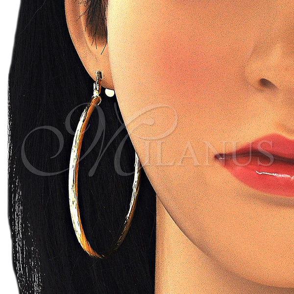 Gold Filled Hoop Earrings — Large Hoop Hollow Design Diamond Cutting 02. — alternate product view — SKU 127541 | Oro Laminado aretes de aro — Large Hoop Hollow diseño Diamond Cutting 02. — SKU 127541