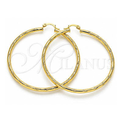 Oro Laminado Large Hoop, Gold Filled Style Hollow Design, Diamond Cutting Finish, Golden Finish, 02.213.0152.60