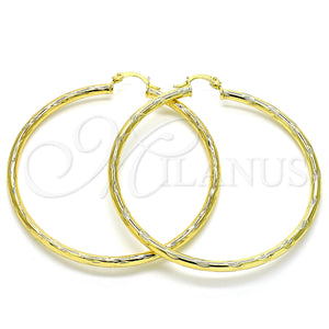 Gold Filled Hoop Earrings — Large Hoop Hollow Design Diamond Cutting 02. — main product view — SKU 127541 | Oro Laminado aretes de aro — Large Hoop Hollow diseño Diamond Cutting 02. — SKU 127541