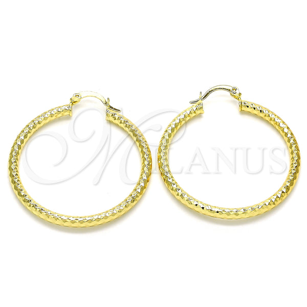 Gold Filled Hoop Earrings — Medium Hoop Hollow Design Diamond Cutting 02. — main product view — SKU 127544 | Oro Laminado aretes de aro — Medium Hoop Hollow diseño Diamond Cutting 02. — SKU 127544