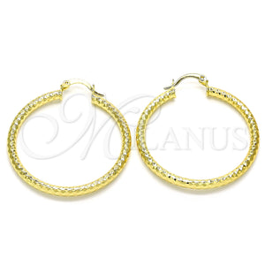 Gold Filled Hoop Earrings — Medium Hoop Hollow Design Diamond Cutting 02. — main product view — SKU 127544 | Oro Laminado aretes de aro — Medium Hoop Hollow diseño Diamond Cutting 02. — SKU 127544