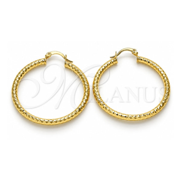 Oro Laminado Medium Hoop, Gold Filled Style Hollow Design, Diamond Cutting Finish, Golden Finish, 02.213.0154.40