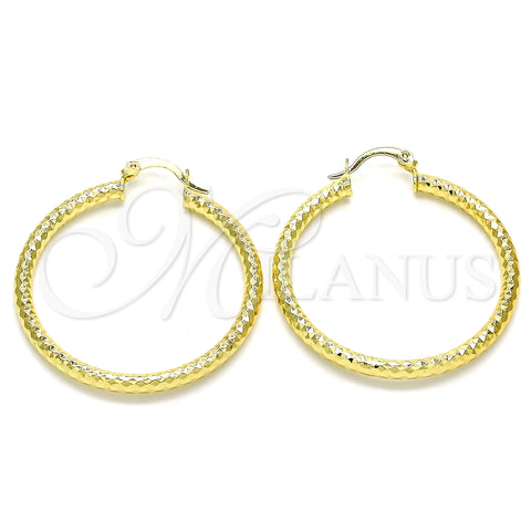 Oro Laminado Medium Hoop, Gold Filled Style Hollow Design, Diamond Cutting Finish, Golden Finish, 02.213.0154.40