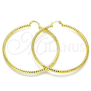 Gold Filled Hoop Earrings — Large Hoop Hollow Design Diamond Cutting 02. — main product view — SKU 127545 | Oro Laminado aretes de aro — Large Hoop Hollow diseño Diamond Cutting 02. — SKU 127545