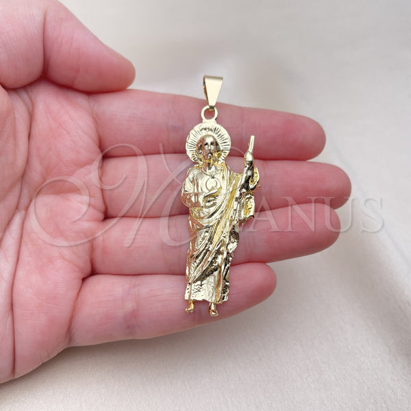 Oro Laminado Religious Pendant, Gold Filled Style San Judas Design, Diamond Cutting Finish, Golden Finish, 05.213.0062