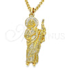 Oro Laminado Religious Pendant, Gold Filled Style San Judas Design, Diamond Cutting Finish, Golden Finish, 05.213.0062