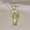 Oro Laminado Religious Pendant, Gold Filled Style San Judas Design, Diamond Cutting Finish, Golden Finish, 05.213.0062