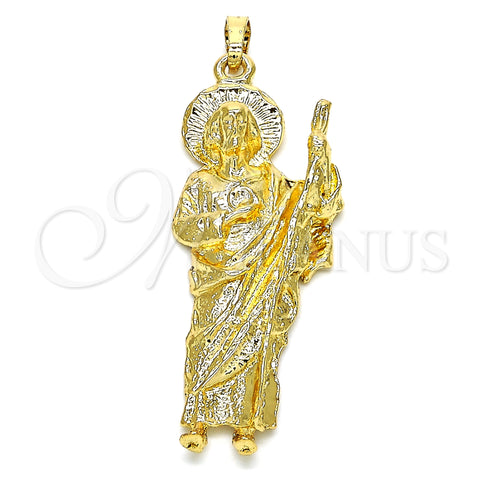 Oro Laminado Religious Pendant, Gold Filled Style San Judas Design, Diamond Cutting Finish, Golden Finish, 05.213.0062