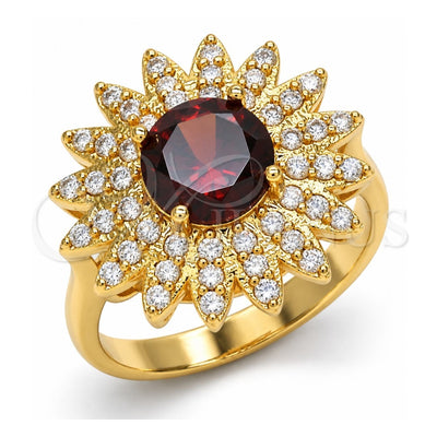 Oro Laminado Multi Stone Ring, Gold Filled Style with Garnet and White Cubic Zirconia, Polished, Golden Finish, 01.346.0008.08 (Size 8)