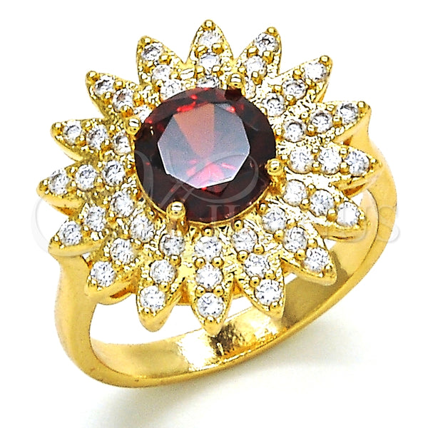 Gold Filled Ring — Multi Stone Ring with Garnet and White Cubic — main product view — SKU 127591 | Oro Laminado anillo — Multi Stone Ring with Garnet and blanco Cubic — SKU 127591