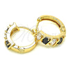 Oro Laminado Huggie Hoop, Gold Filled Style with Black and White Cubic Zirconia, Polished, Golden Finish, 02.210.0025.4.15