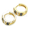 Oro Laminado Huggie Hoop, Gold Filled Style with Black and White Cubic Zirconia, Polished, Golden Finish, 02.210.0025.4.15