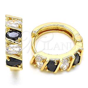Gold Filled Hoop Earrings — Huggie Hoop with Black and White Cubic Zirconia — main product view — SKU 127603 | Oro Laminado aretes de aro — Huggie Hoop with negro and blanco Cubic Zirconia — SKU 127603
