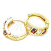 Oro Laminado Huggie Hoop, Gold Filled Style with Garnet and White Cubic Zirconia, Polished, Golden Finish, 02.210.0025.5.15