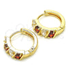 Oro Laminado Huggie Hoop, Gold Filled Style with Garnet and White Cubic Zirconia, Polished, Golden Finish, 02.210.0025.5.15