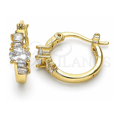 Oro Laminado Small Hoop, Gold Filled Style Baguette Design, with White Cubic Zirconia, Polished, Golden Finish, 02.210.0303.15