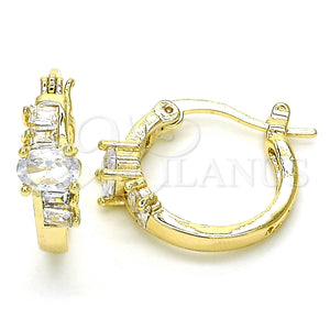 Gold Filled Hoop Earrings — Small Hoop Baguette Design with White Cubic Zirconia — main product view — SKU 127610 | Oro Laminado aretes de aro — Small Hoop Baguette diseño with blanco Cubic Zirconia — SKU 127610