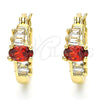 Oro Laminado Small Hoop, Gold Filled Style Baguette Design, with Garnet and White Cubic Zirconia, Polished, Golden Finish, 02.210.0303.1.15