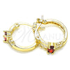 Oro Laminado Small Hoop, Gold Filled Style Baguette Design, with Garnet and White Cubic Zirconia, Polished, Golden Finish, 02.210.0303.1.15
