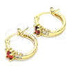 Oro Laminado Small Hoop, Gold Filled Style Baguette Design, with Garnet and White Cubic Zirconia, Polished, Golden Finish, 02.210.0303.1.15