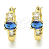 Oro Laminado Small Hoop, Gold Filled Style Baguette Design, with Sapphire Blue and White Cubic Zirconia, Polished, Golden Finish, 02.210.0303.2.15