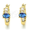 Oro Laminado Small Hoop, Gold Filled Style Baguette Design, with Sapphire Blue and White Cubic Zirconia, Polished, Golden Finish, 02.210.0303.2.15